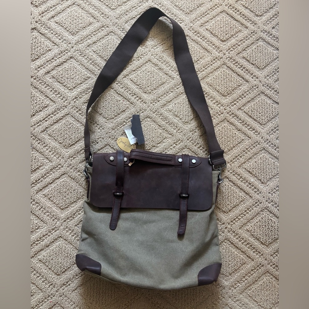 Canvas Messenger Bag with Brown Leather Flap